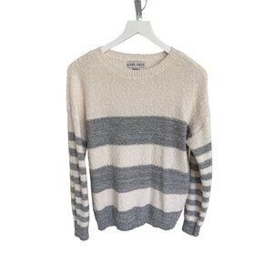 Knox Rose Striped Ivory & Grey Sweater Pullover Soft & Cozy Knit